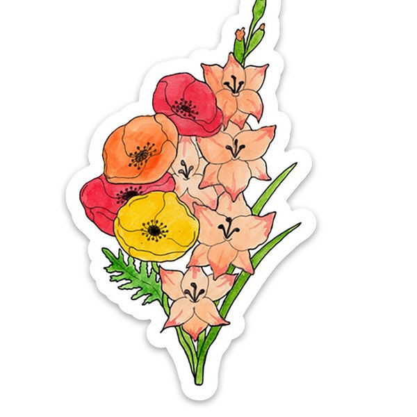 Poppy and Gladiolus August birth flower Vinyl Sticker