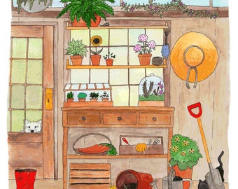 Watercolor Greenhouse Print on Archival Matte Paper