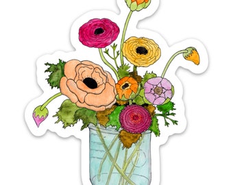 Ranaculus Floral Bouquet Vinyl Sticker