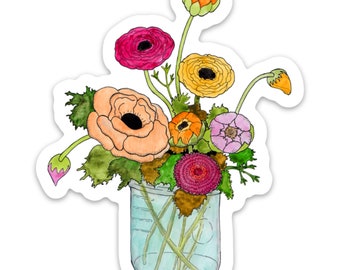 Ranaculus Floral Boquest Vinyl Sticker