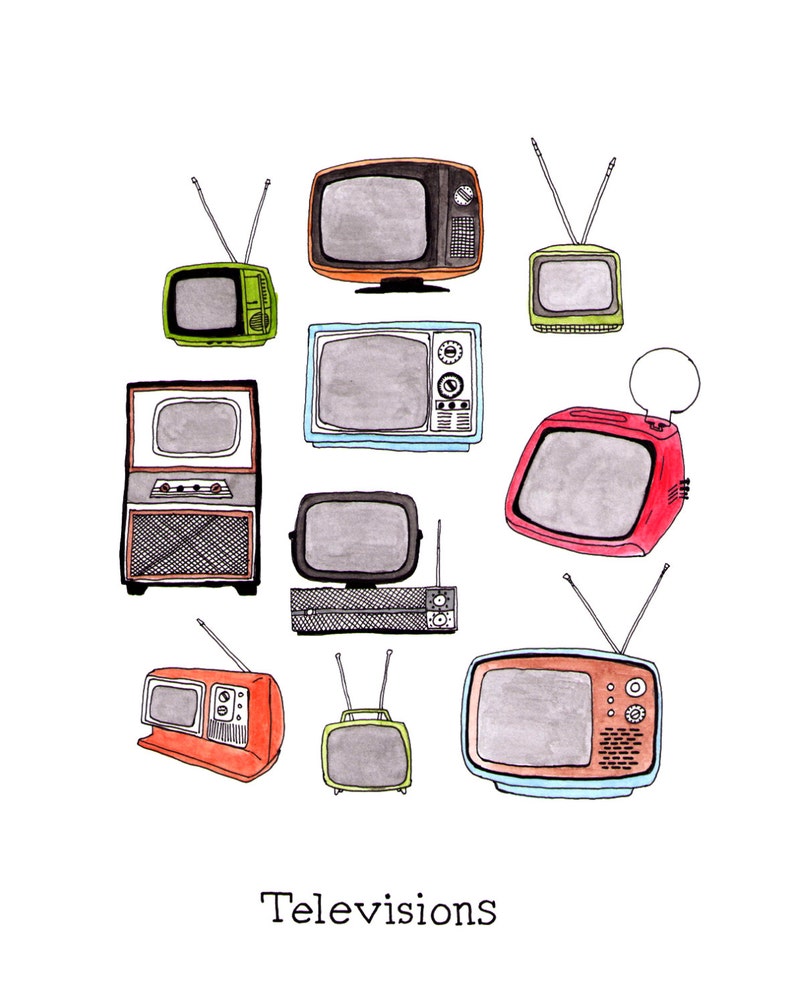 Illustration Of Vintage Televisions Etsy