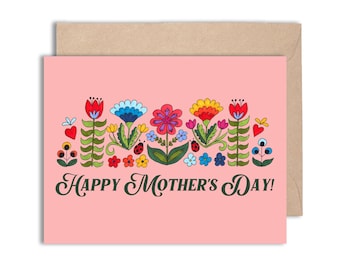 Happy Mother's Day Card - Folk Art flower design