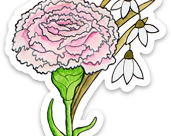 Carnation and SnowDrop January birth flower Vinyl Sticker