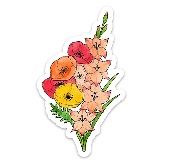 Poppy and Gladiolus August Birth Flower Vinyl Sticker Etsy