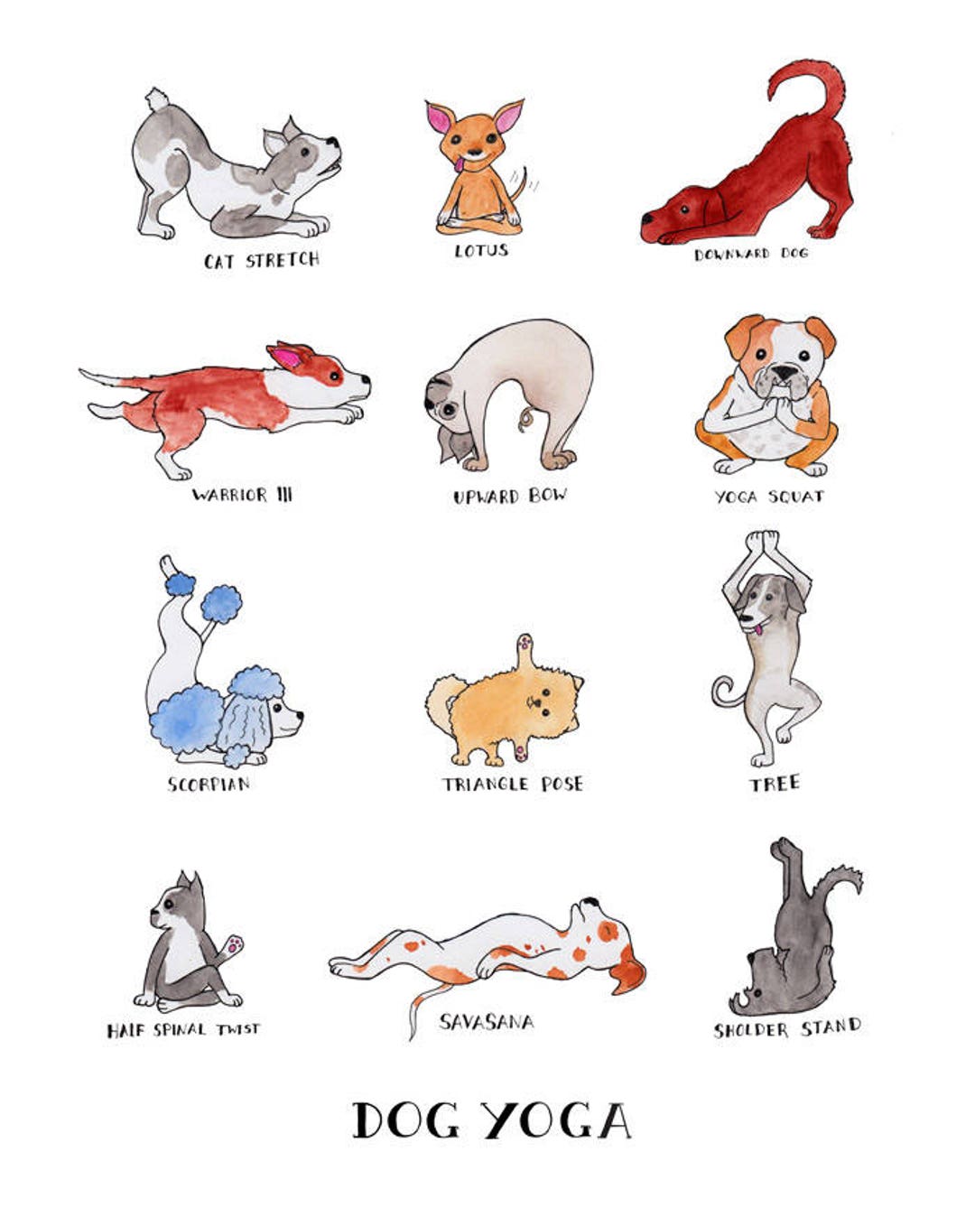 Dog Yoga Print - Etsy