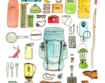 Backpacking gear checklist art print