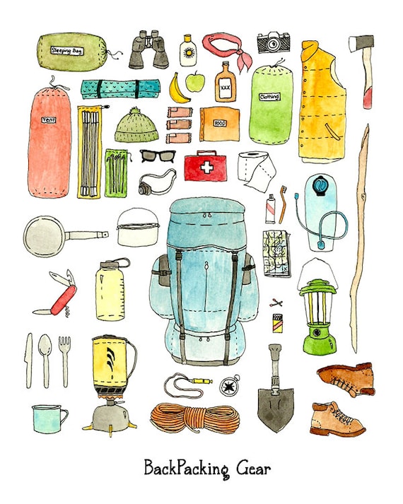 Backpacking gear checklist art print