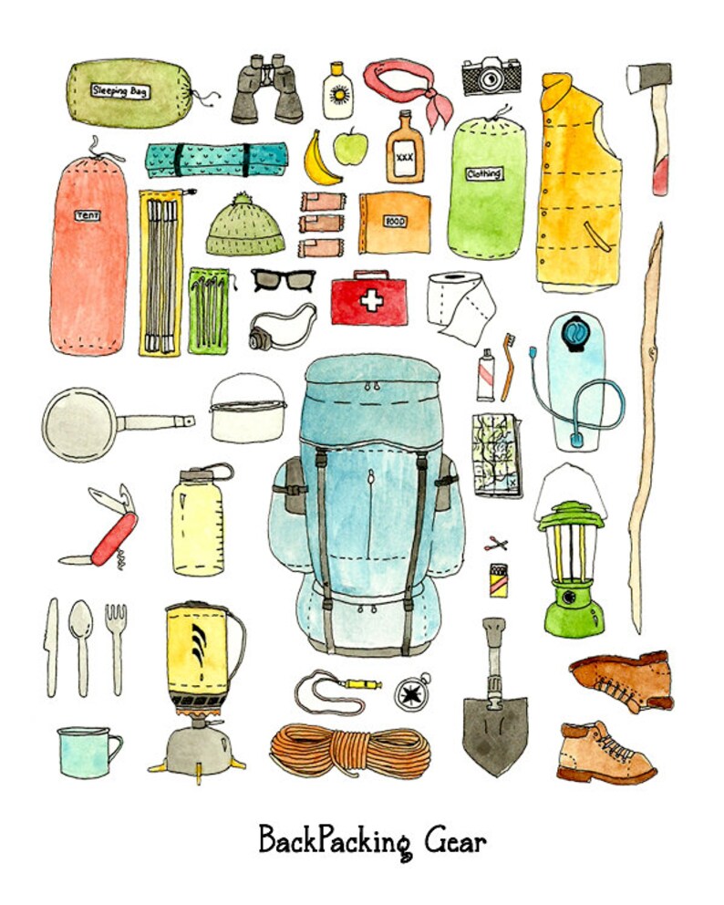 Backpacking Gear Checklist Art Print Etsy UK