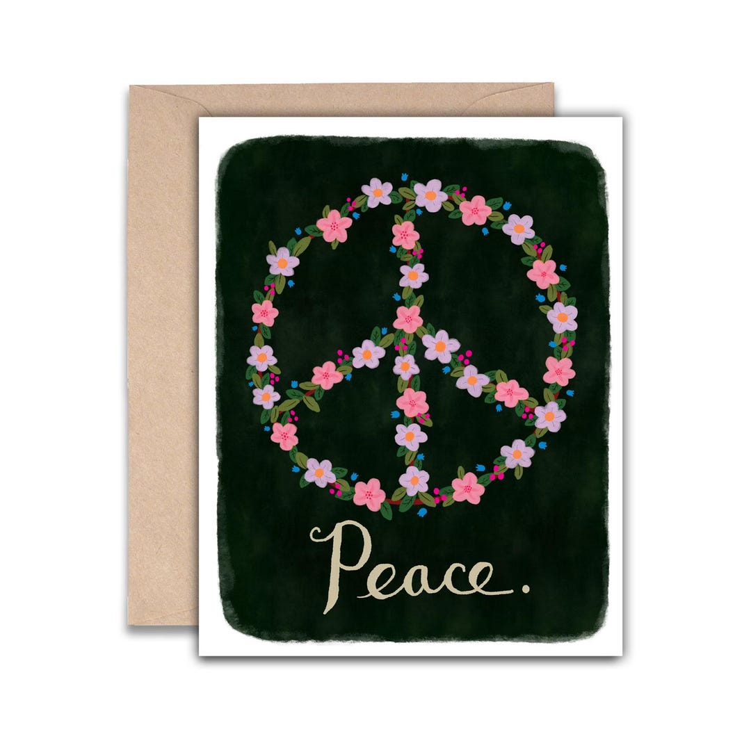 Floral Peace Sign Card, Blank Inside, Kraft Envelope - Etsy