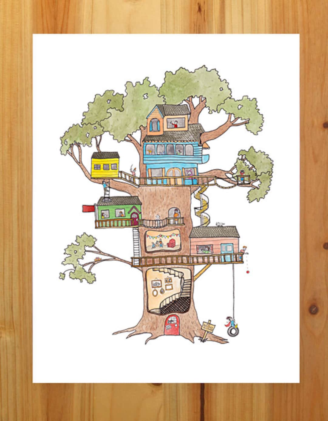 Treehouse Print Whimsical Treehouse Watercolor Print on Archival Matte Paper - Etsy