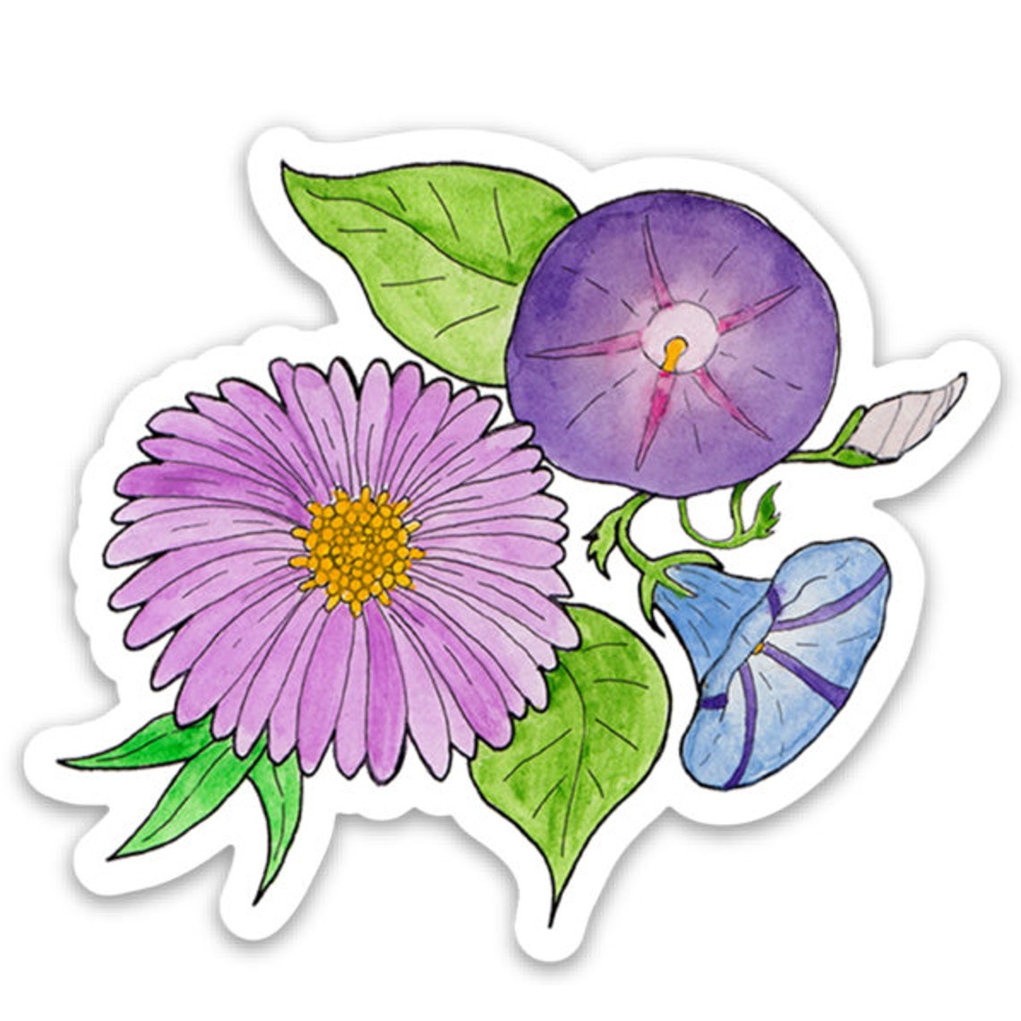 Aster and Morning Glory September Birth Flower Vinyl Sticker Etsy