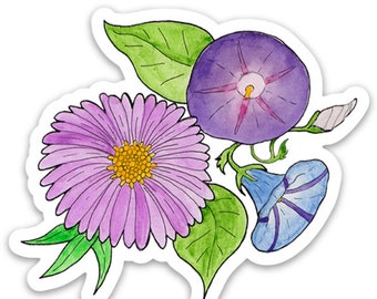 Aster and Morning Glory September birth flower Vinyl Sticker