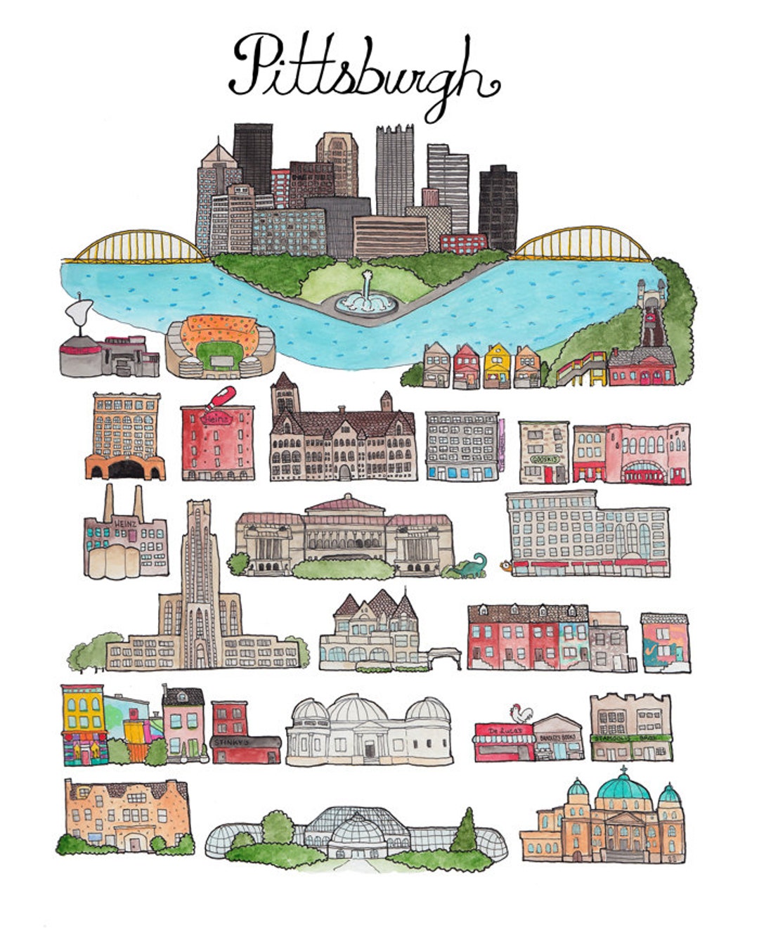 Pittsburgh Pennsylvania Art Print 8.5 X 11 or 11 X 14 - Etsy