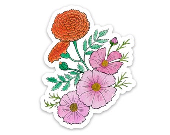 Marigold and Cosmos October birth flower Vinyl Sticker
