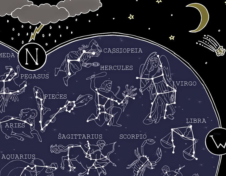 Constellations Art Print | Hand-illustrated Zodiac Map - Etsy