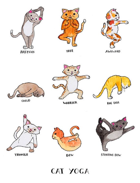 Cat Yoga print. | Etsy