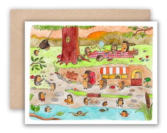 Tarjeta de picnic de puercoespín - 4x5 en blanco