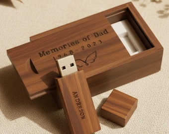 Personalized Wooden USB Flash Drive with Box – Engraved Storage Device for Photographers Packaging, Weddings, Newborn Gifts & Keepsakes