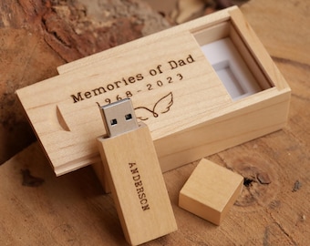 Gepersonaliseerde houten USB-stick met gegraveerde doos – Fotograafverpakking