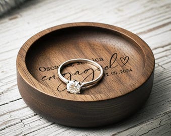 Personalized Wooden Ring Dish with Custom Engraving Rustic Matte Finish Gift for Her Brides