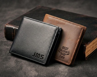 Personalized Leather Wallet for Men | Custom Engraved Bifold Wallet | Custom Name or Message | RFID | Gift for Dad, Husband, Boyfriend, Son
