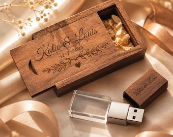 Gepersonaliseerde kristallen USB-stick met houten dop en doos – cadeau voor fotograaf