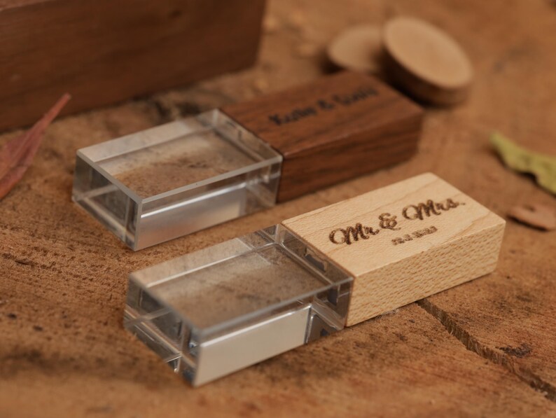 Personalized Crystal USB Drive with Wooden Cap & Box – Photographer Gift image 14
