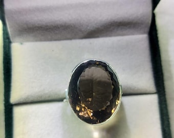Oval Smoky Quartz Ring | Sterling Silver Boho Statement Ring