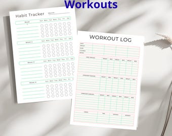 Fitness Planner Printable | Workout Log & Habit Tracker | Gym  Home Exercise Journal PDF