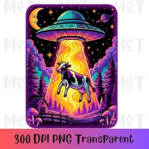Psychedelic UFO Cow Abduction PNG | Trippy Alien Spaceship Sublimation | Neon Space Art | Digital Download