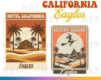 70s Retro Eagles PNG Bundle | Witchy Woman Sublimation | Hotel California Art | Classic Rock | Vintage Music Band Digital Download