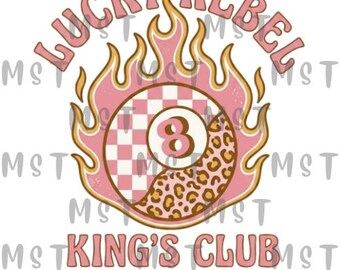 Lucky Rebel PNG | 8 Ball Flame Sublimation | Retro Pink Graphic Tee Design