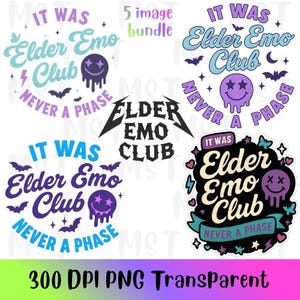 Elder Emo Club PNG-bundel | Never A Phase-sublimatie | Y2K smeltende smileykunst