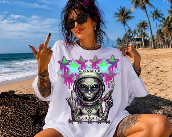 Cosmic Outcast Alien PNG | Bead Letters Sublimation Graphic | Y2K Space Digital Download