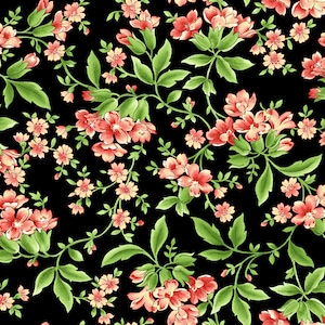 Sommersville Maywood Studio Black Medium Floral Cotton Quilt Fabric  sold by the 1/2 yard #MAS9834-J