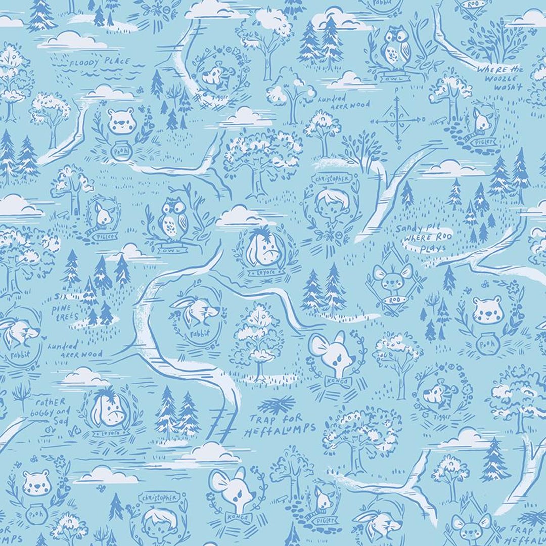 Winnie Pooh 100 Aker Woods Map Sky by Riley Blake Designs Sold by the 1