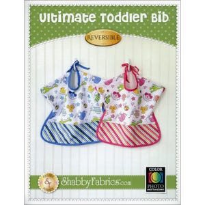 May include: Two reversible toddler bibs with a colorful animal print design. The bibs are made of soft, absorbent fabric and feature a unique shape with a gathered bottom. The bibs are perfect for keeping little ones clean and dry during mealtime.