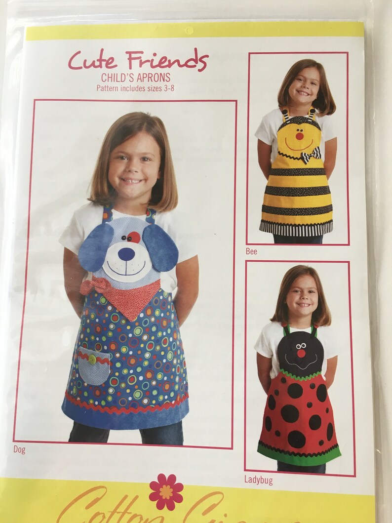 Cute Friends Child's Apron Pattern Puppy Dog, Bee, Ladybug size 3-8 by Cotton Ginnys image 1