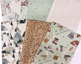 Let's Wander by Riley Blake Designs Fishing, Lodge, Cabin, 100% Cotton Quilt Fabric Sold by the Bundle of 6 Fat quarters, 1/2 Yds, or 1 Yds