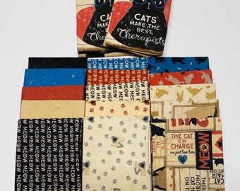 Purrfection by Dan DiPaolo for Clothworks  Cats, Kitty, Kitten sold by the Fat Quarter FQ Bundle of 17 pcs  #FQ0435