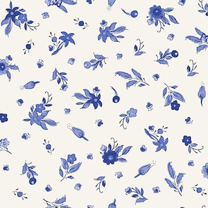 French Quarter Maywood Studio Blue Navy Blue Small Floral 100% Cotton Quilt Fabric sold by the 1/2 yard #MAS10603-E