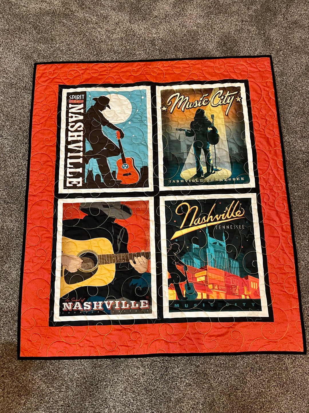 Nasville Tennessee Guitar Quilt Kit Includes Fabric for Quilt Top and