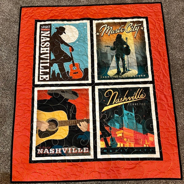 Nasville Tennessee Guitar quilt kit includes fabric for quilt top and binding and instructions approx. 42' x 51"