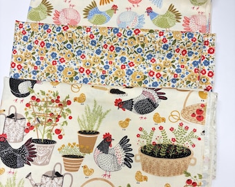The Henhouse by Gingiber for Moda Chicken cotton quilt fabric Sold by the Fat quarter or 1/2 yard or 1 yard bundle of 3