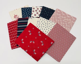 American Gatherings 11 by Primitive Gatherings for Moda 100% Cotton Quilt Patriotic American Red White Fat Quarter Bundle of 11