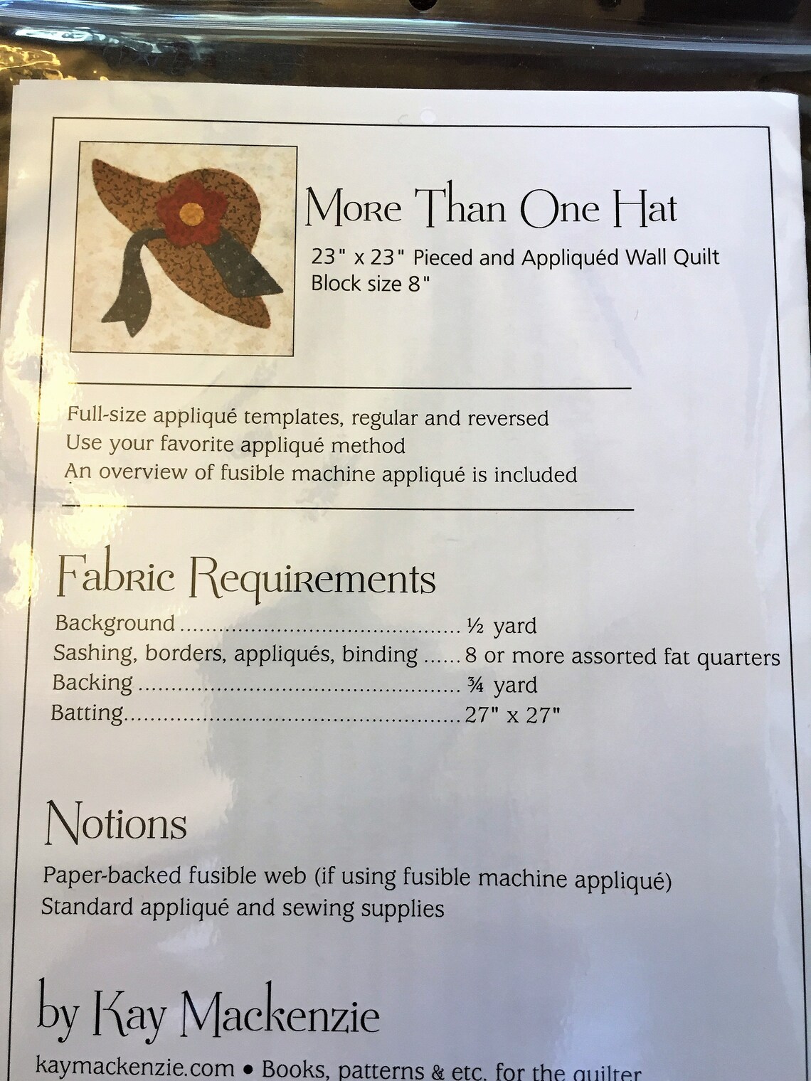 More Than One Hat Kay Mackenzie Applique Wall Quilt Pattern Etsy