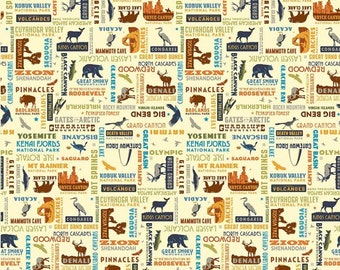 National Parks TEXT Cream by Anderson Design Group for Riley Blake 100% Cotton Quilt Fabric Sold by the 1/2 yard. #C8784 CREAM