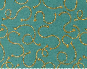 Ponderosa by Stacy Iest Hsu for Moda Cowboy Western ROPE 100% Cotton Fabric Sold by the 1/2 Yard # 20864 19 TURQUOISE