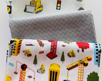 CAT Junior Crew At Work Crane, Buildings, Tractor Riley Blake kids 100% Cotton quilt fabric by the Bundle of 3