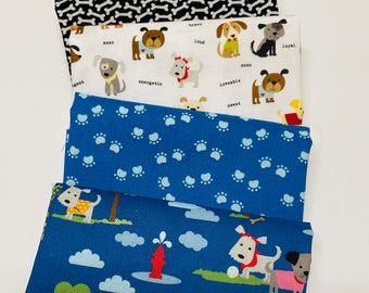 Cooper Bella Blvd for Riley Blake Puppy Dog Novelty 100% Cotton Quilt Fabric Fat Quarter Bundle of 5